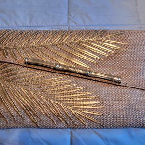 Lilly Pulitzer Straw and Leather Leaf Clutch Bag